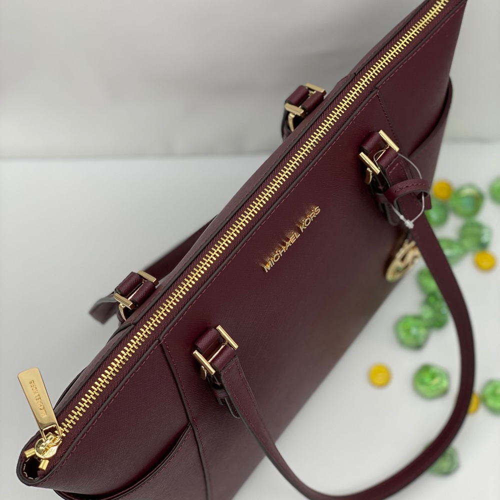 MICHAEL KORS CHARLOTTE LARGE TOP ZIP TOTE DARK CHERRY NWT - Picture 8 of 16